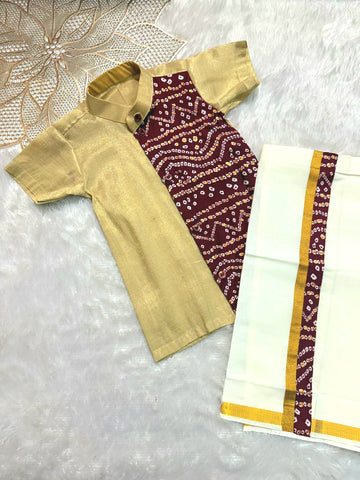 Dhruv - Maroon Bandhini Shirt & Dhothi Set