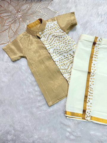 Dhruv - White Bandhini Shirt & Dhothi Set