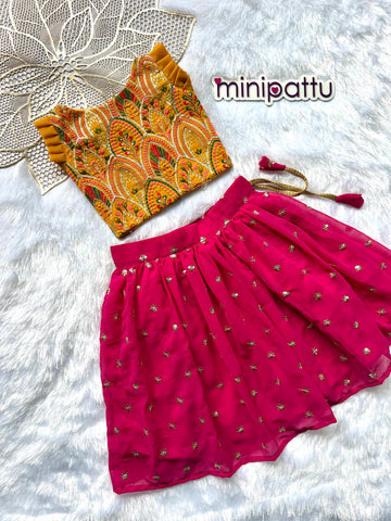 Anamika - Mustard Yellow Pink Designer Minipattu