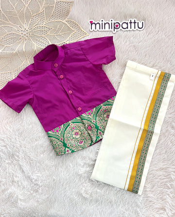 Atharva - Magenta Green Shirt & Dhothi Set
