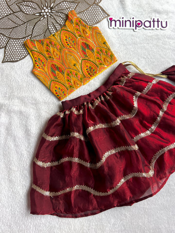 Kushi - Mustard yellow Red Designer Minipattu