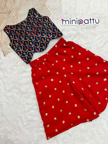 Shriya - Navy Red Designer Palazzo Minipattu
