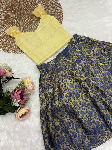 Neha - Yellow Organza Navy Minipattu