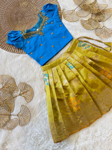Tara - Blue Pastel Green Designer Minipattu