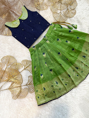 Nikita - Green Navy Blue Designer Minipattu