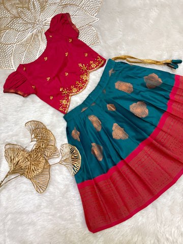 Radhi - Pink Teal Blue Designer Minipattu