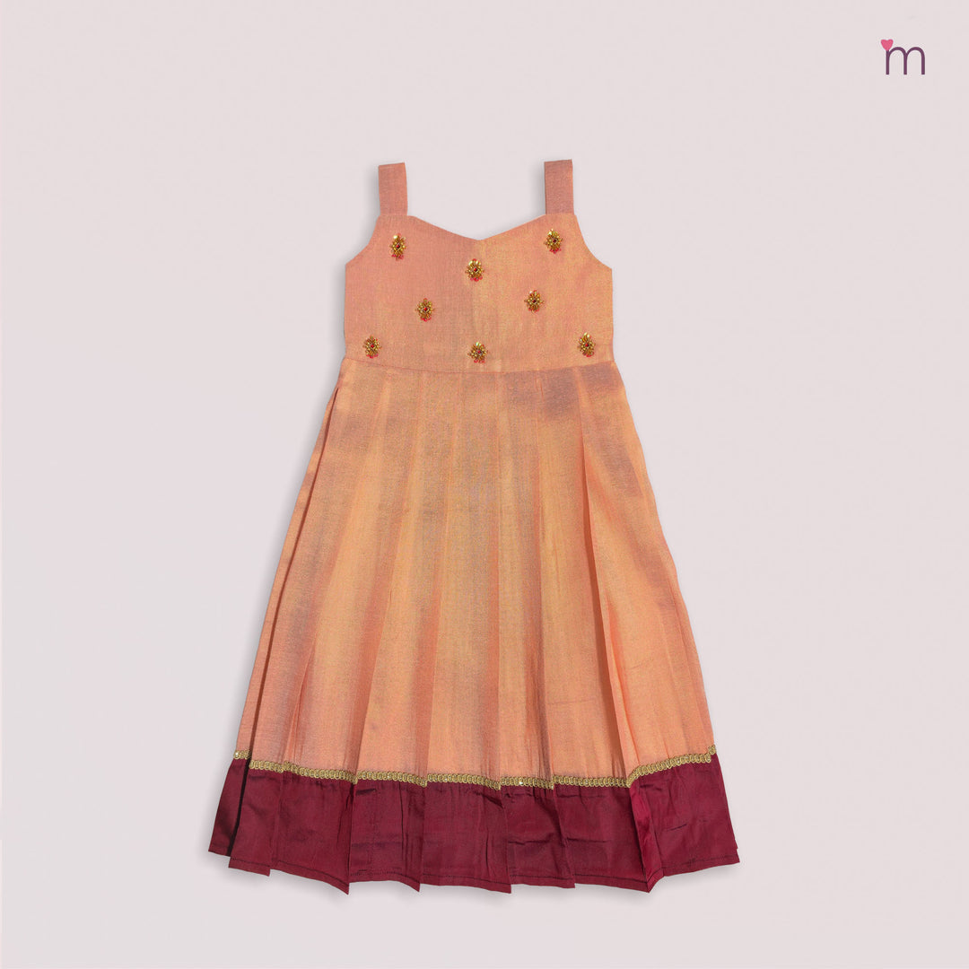 Samaira - Peach Tissue Frock Minipattu