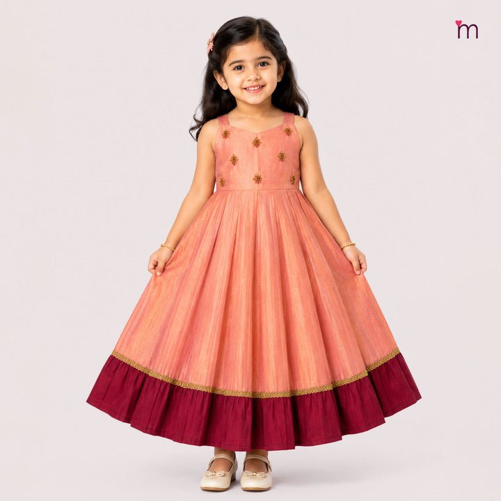 Samaira - Peach Tissue Frock Minipattu