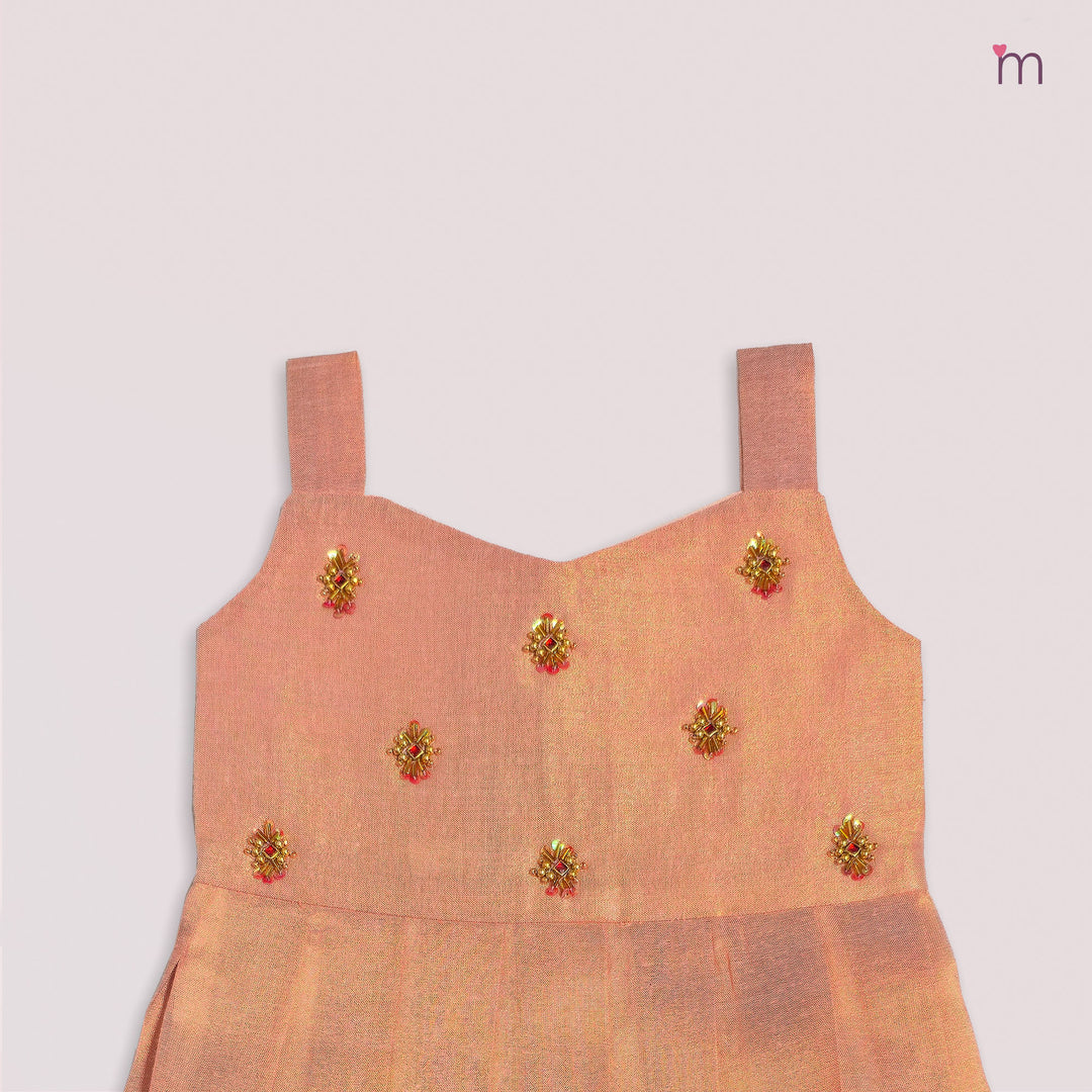 Samaira - Peach Tissue Frock Minipattu