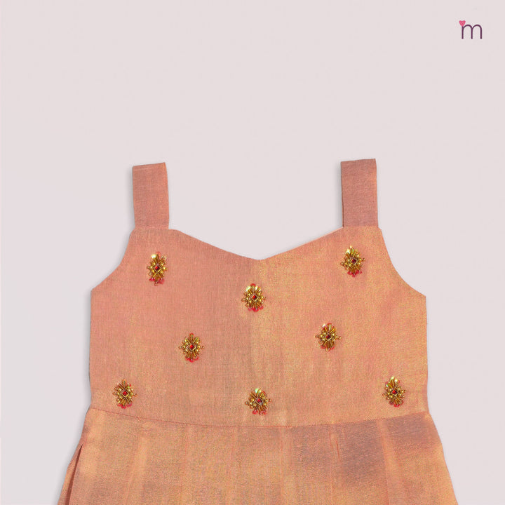 Samaira - Peach Tissue Frock Minipattu