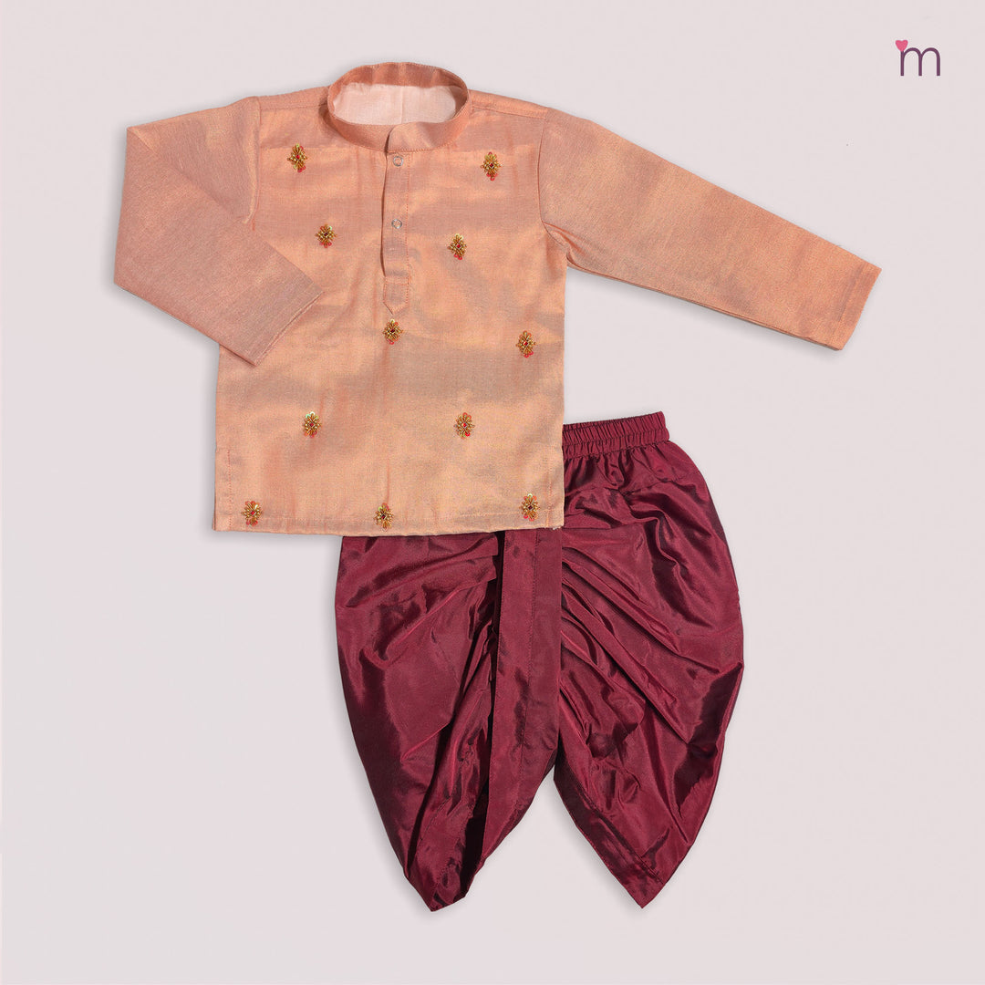 Sarvesh - Peach Tissue Kurta & Dhoti set