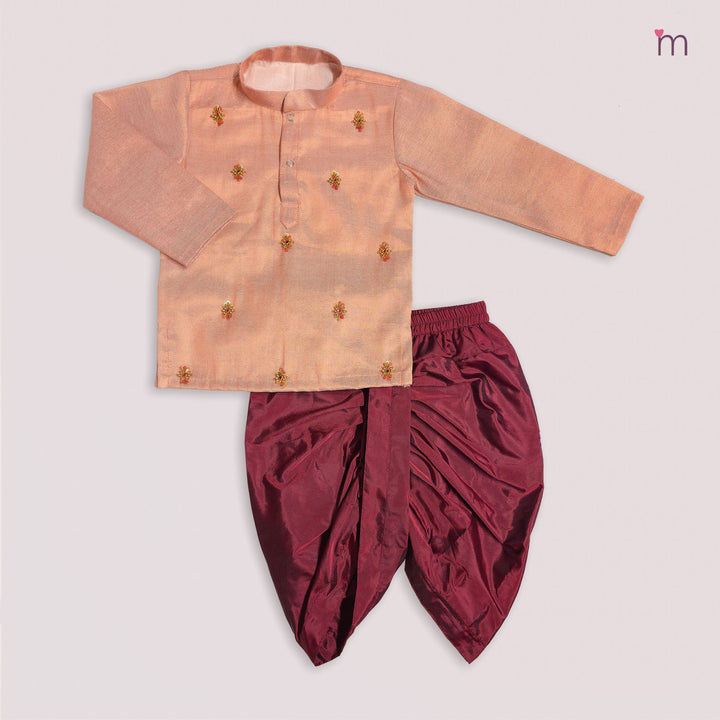 Sarvesh - Peach Tissue Kurta & Dhoti set