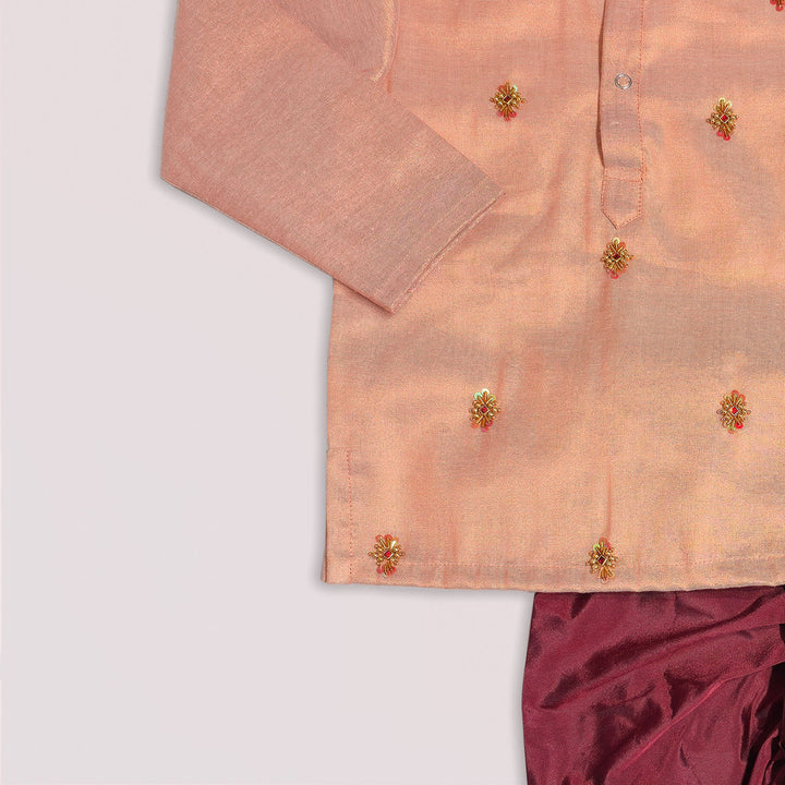 Sarvesh - Peach Tissue Kurta & Dhoti set