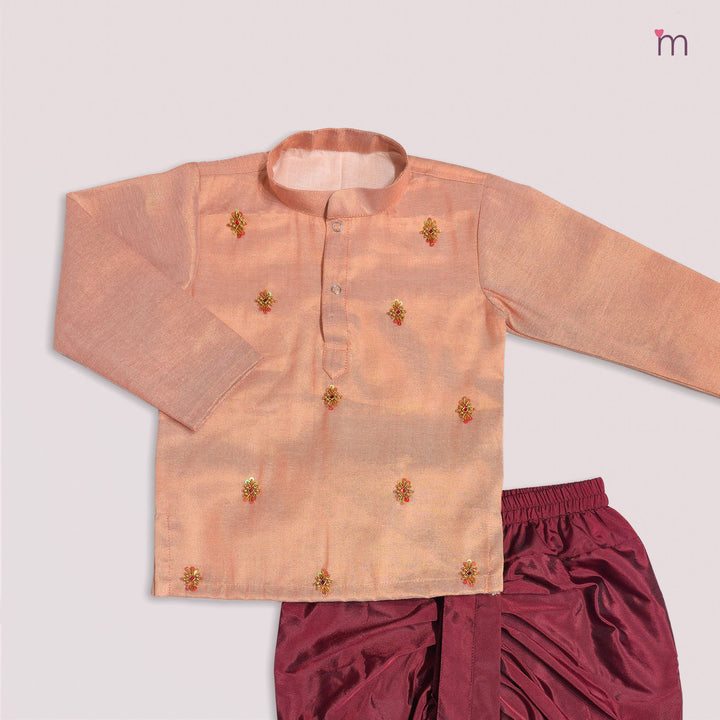 Sarvesh - Peach Tissue Kurta & Dhoti set