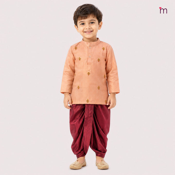 Sarvesh - Peach Tissue Kurta & Dhoti set