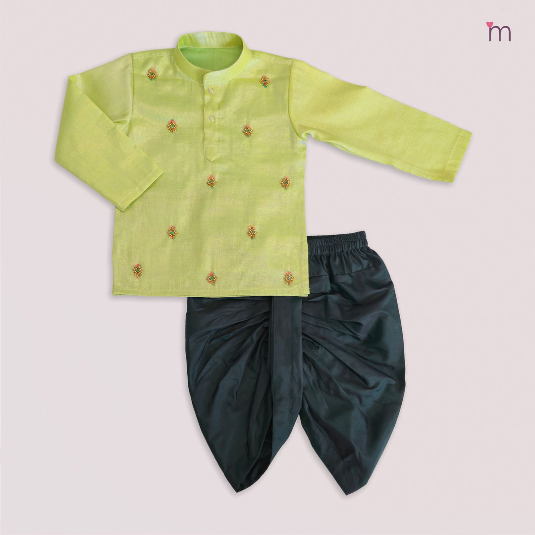 Sarvesh - Green Tissue Kurta & Dhoti set