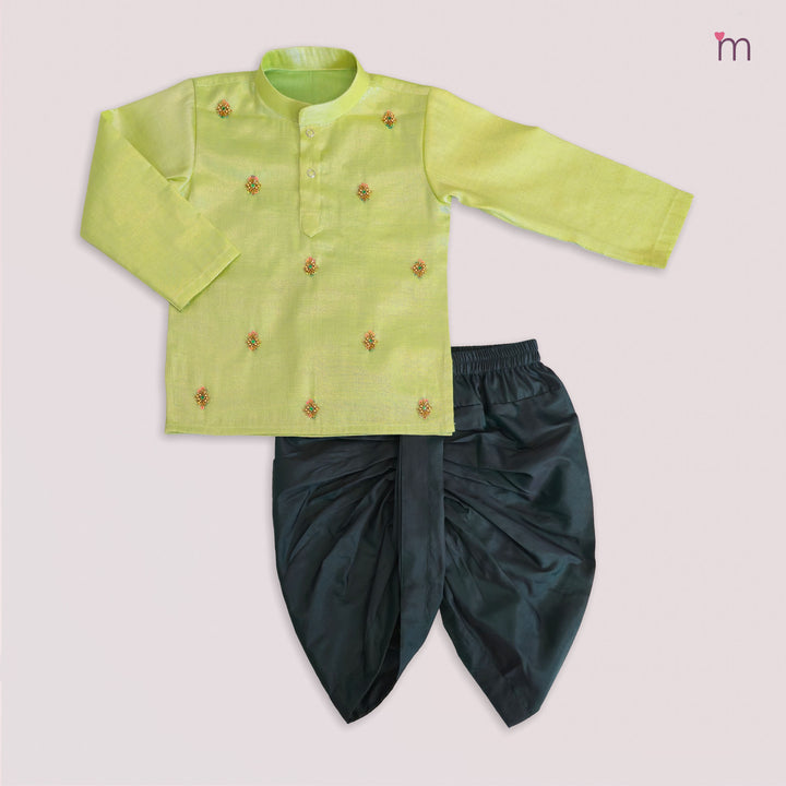 Sarvesh - Green Tissue Kurta & Dhoti set