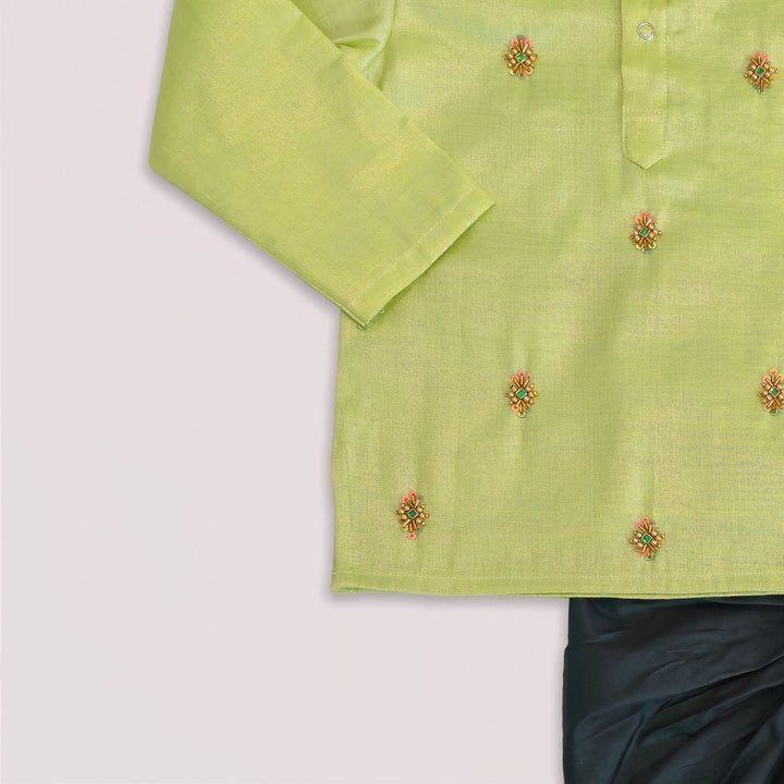 Sarvesh - Green Tissue Kurta & Dhoti set