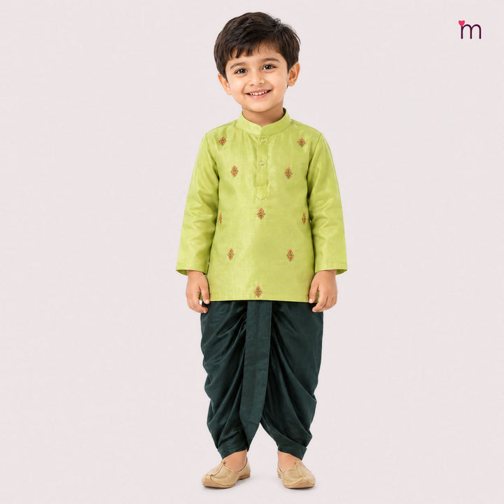 Sarvesh - Green Tissue Kurta & Dhoti set
