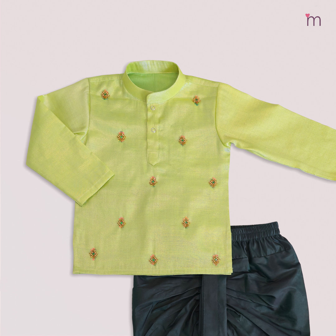 Sarvesh - Green Tissue Kurta & Dhoti set