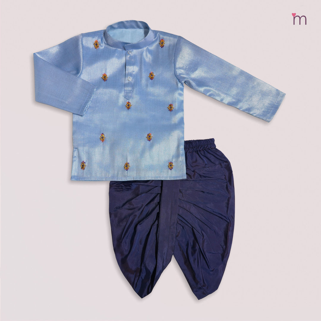 Sarvesh - Blue Tissue Kurta & Dhoti set