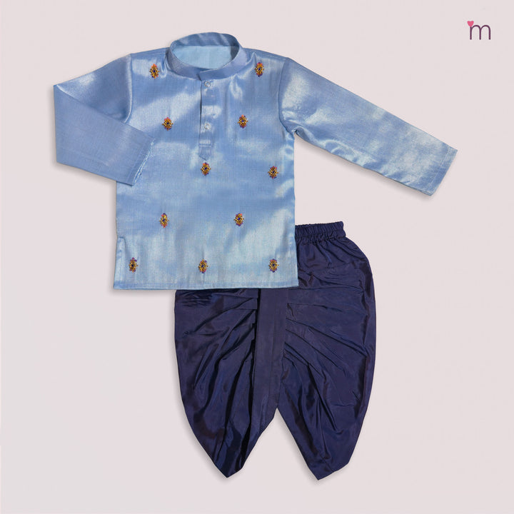 Sarvesh - Blue Tissue Kurta & Dhoti set