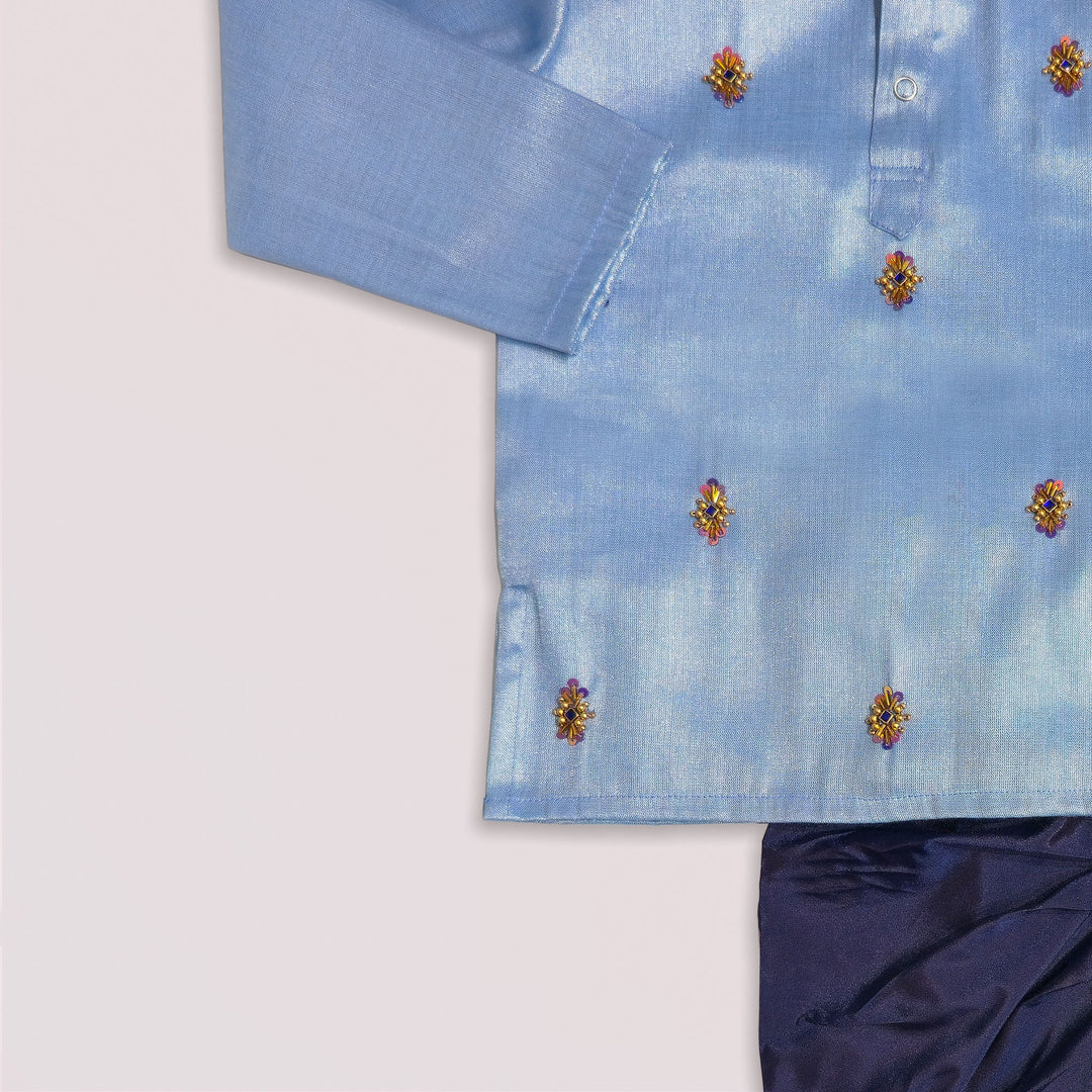 Sarvesh - Blue Tissue Kurta & Dhoti set
