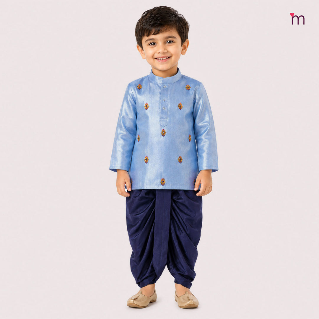 Sarvesh - Blue Tissue Kurta & Dhoti set