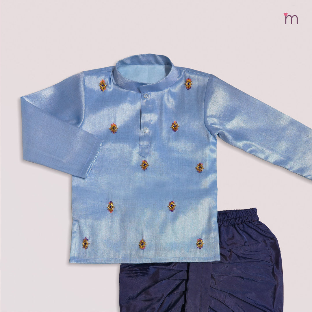 Sarvesh - Blue Tissue Kurta & Dhoti set