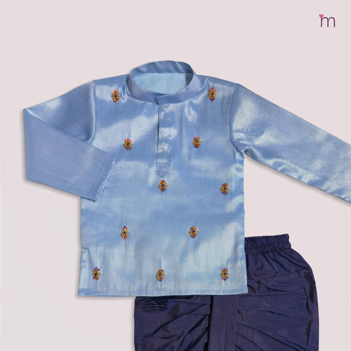 Sarvesh - Blue Tissue Kurta & Dhoti set