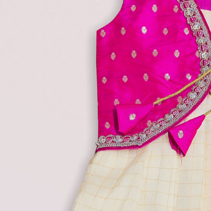 Sharmi - Pink Halfwhite Checks 2 in 1 Designer MiniPattu