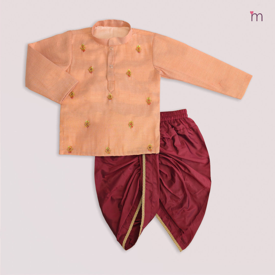 Sarvesh - Peach Tissue Kurta & Dhoti set