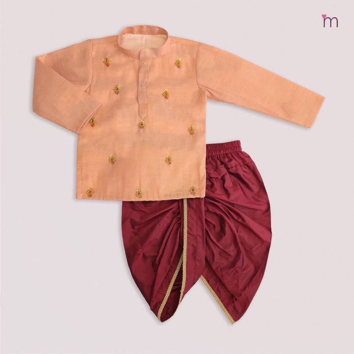 Sarvesh - Peach Tissue Kurta & Dhoti set