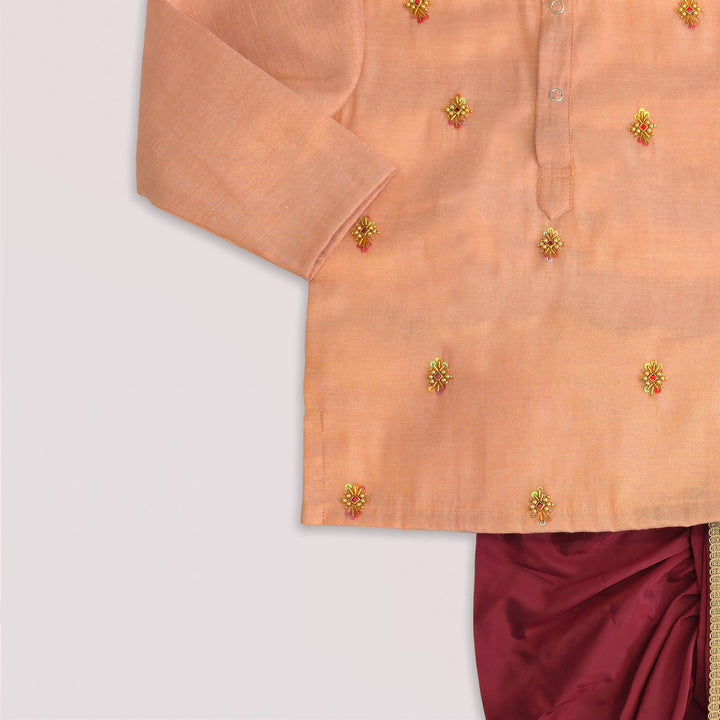 Sarvesh - Peach Tissue Kurta & Dhoti set
