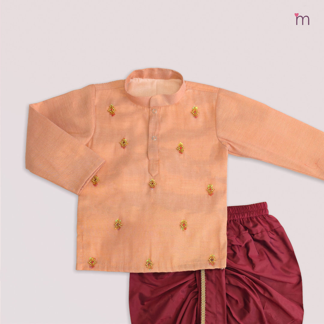 Sarvesh - Peach Tissue Kurta & Dhoti set