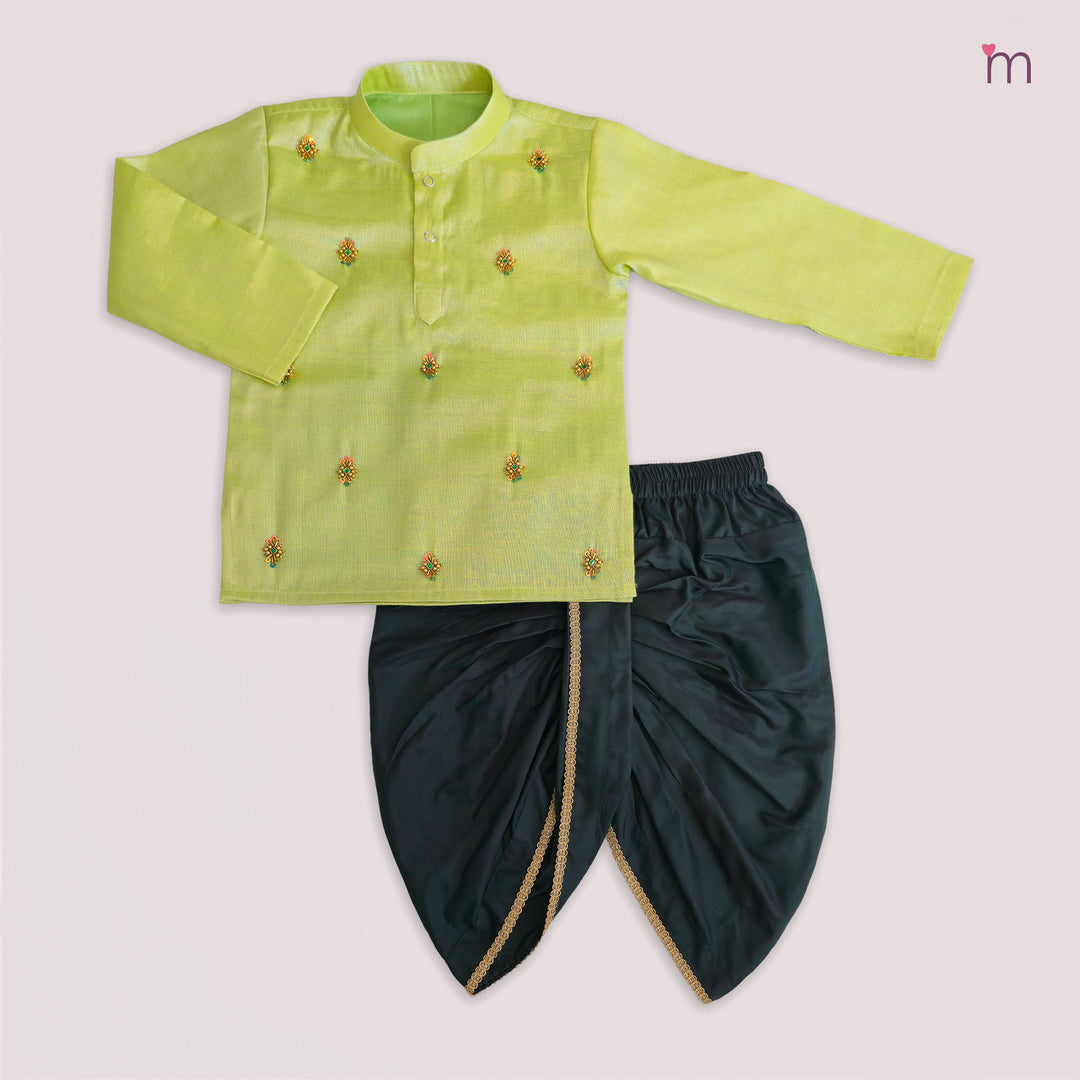 Sarvesh - Green Tissue Kurta & Dhoti set