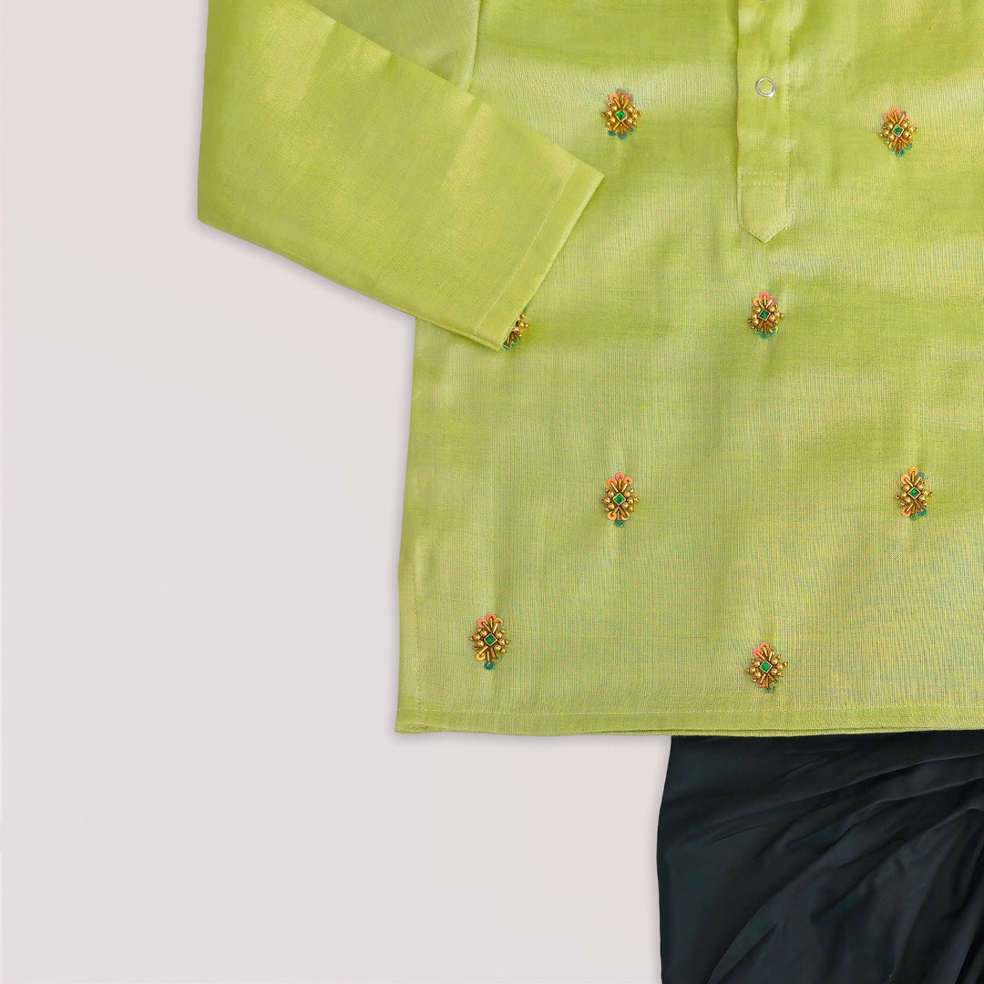 Sarvesh - Green Tissue Kurta & Dhoti set