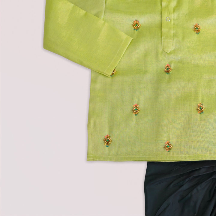 Sarvesh - Green Tissue Kurta & Dhoti set