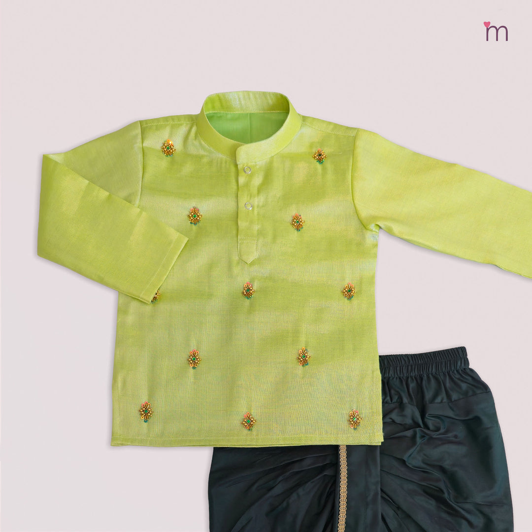 Sarvesh - Green Tissue Kurta & Dhoti set
