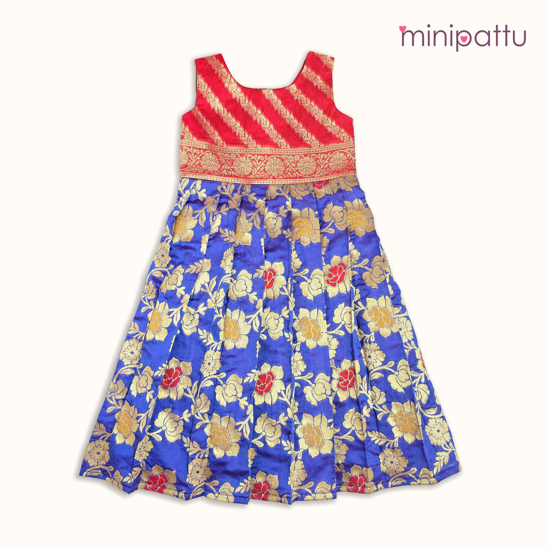 Lavanya - Red Blue Floral Frock Minipattu