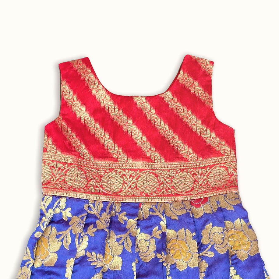 Lavanya - Red Blue Floral Frock Minipattu