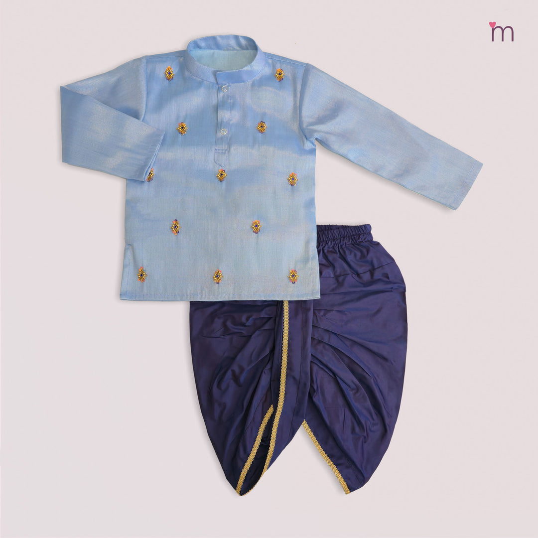 Sarvesh - Blue Tissue Kurta & Dhoti set