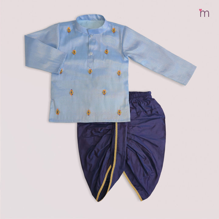 Sarvesh - Blue Tissue Kurta & Dhoti set