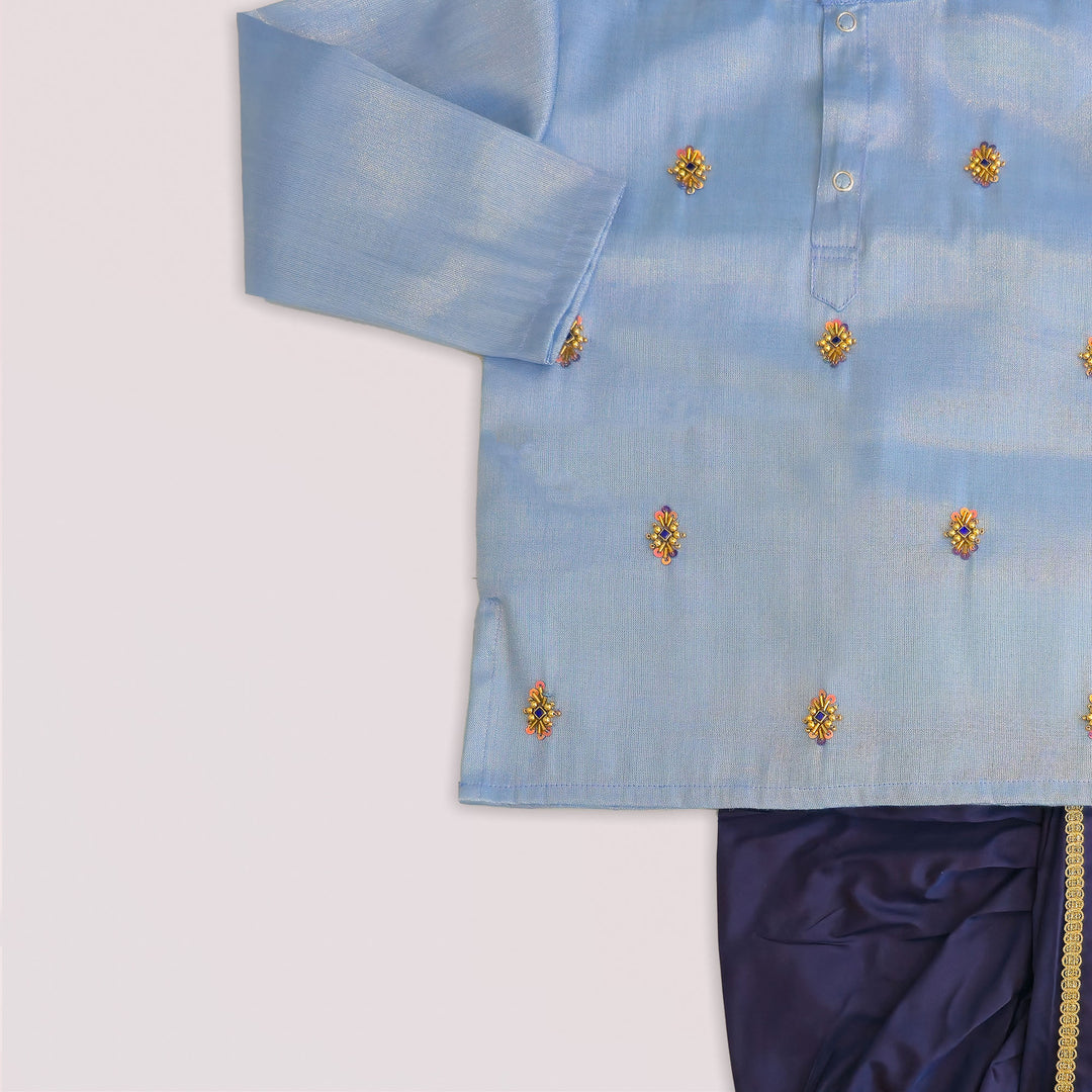 Sarvesh - Blue Tissue Kurta & Dhoti set