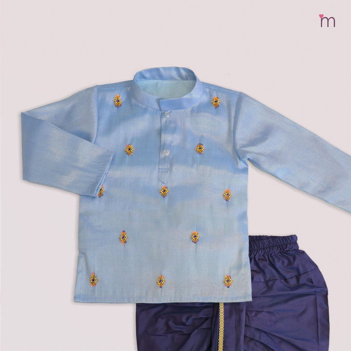Sarvesh - Blue Tissue Kurta & Dhoti set
