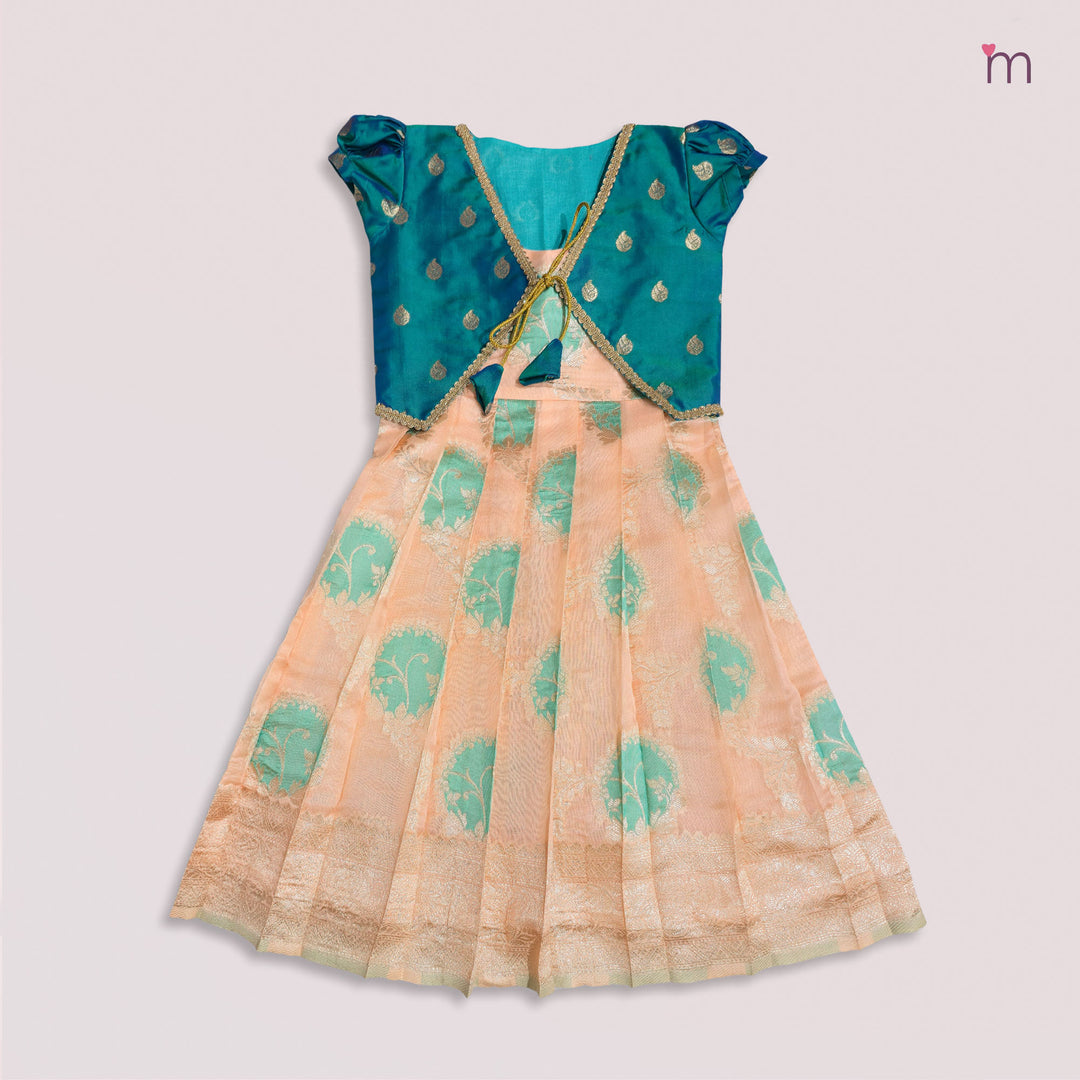 Niharika - Teal Peach 2 in 1 Designer MiniPattu