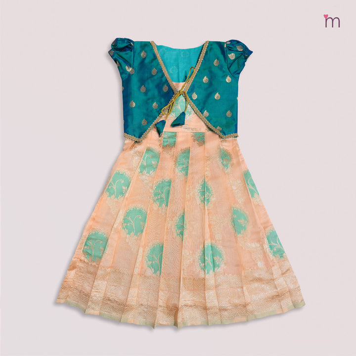 Niharika - Teal Peach 2 in 1 Designer MiniPattu