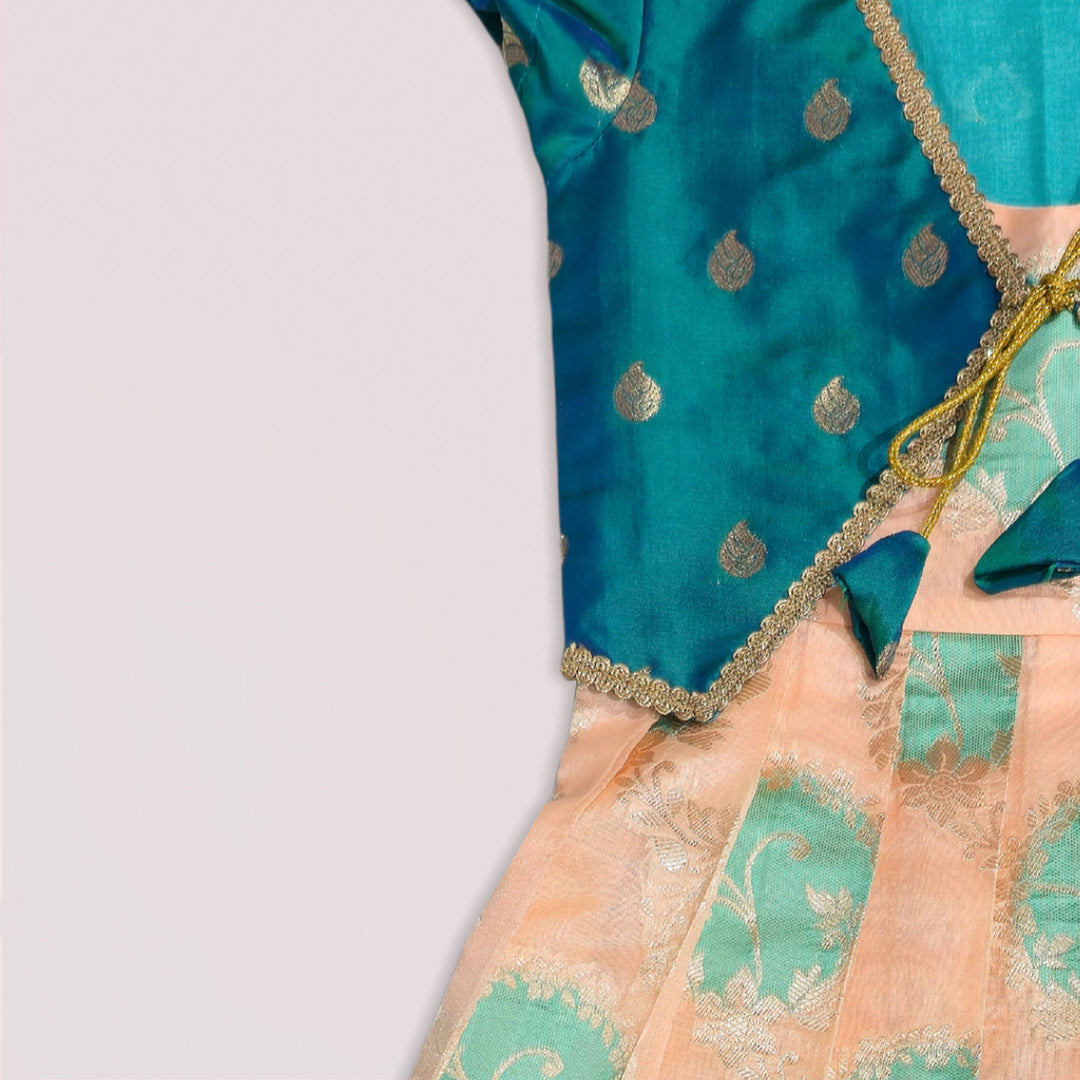 Niharika - Teal Peach 2 in 1 Designer MiniPattu