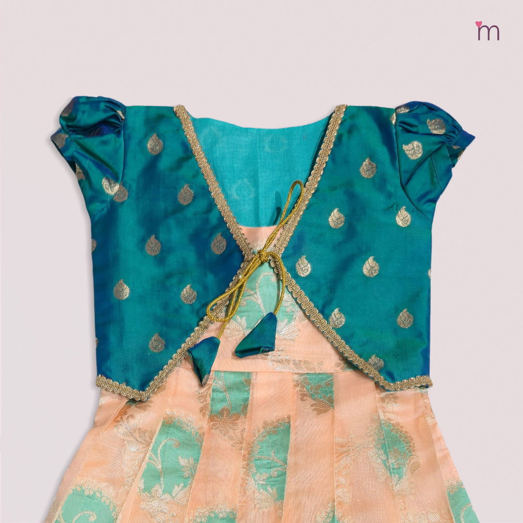 Niharika - Teal Peach 2 in 1 Designer MiniPattu