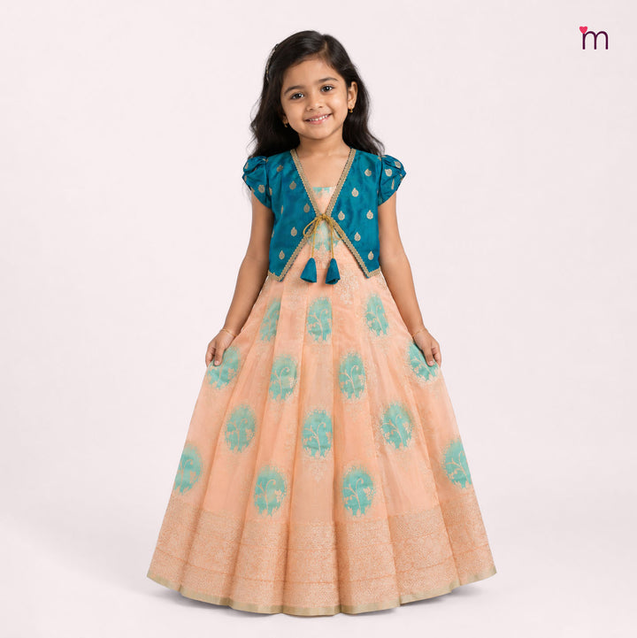 Niharika - Teal Peach 2 in 1 Designer MiniPattu